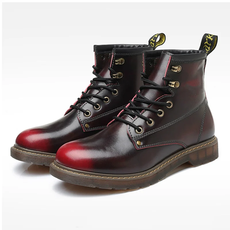 Мужские ботинки martin; мужская кожаная обувь в американском стиле; ботинки-дезерты; уличная Военная обувь; походная обувь - Цвет: Red wine