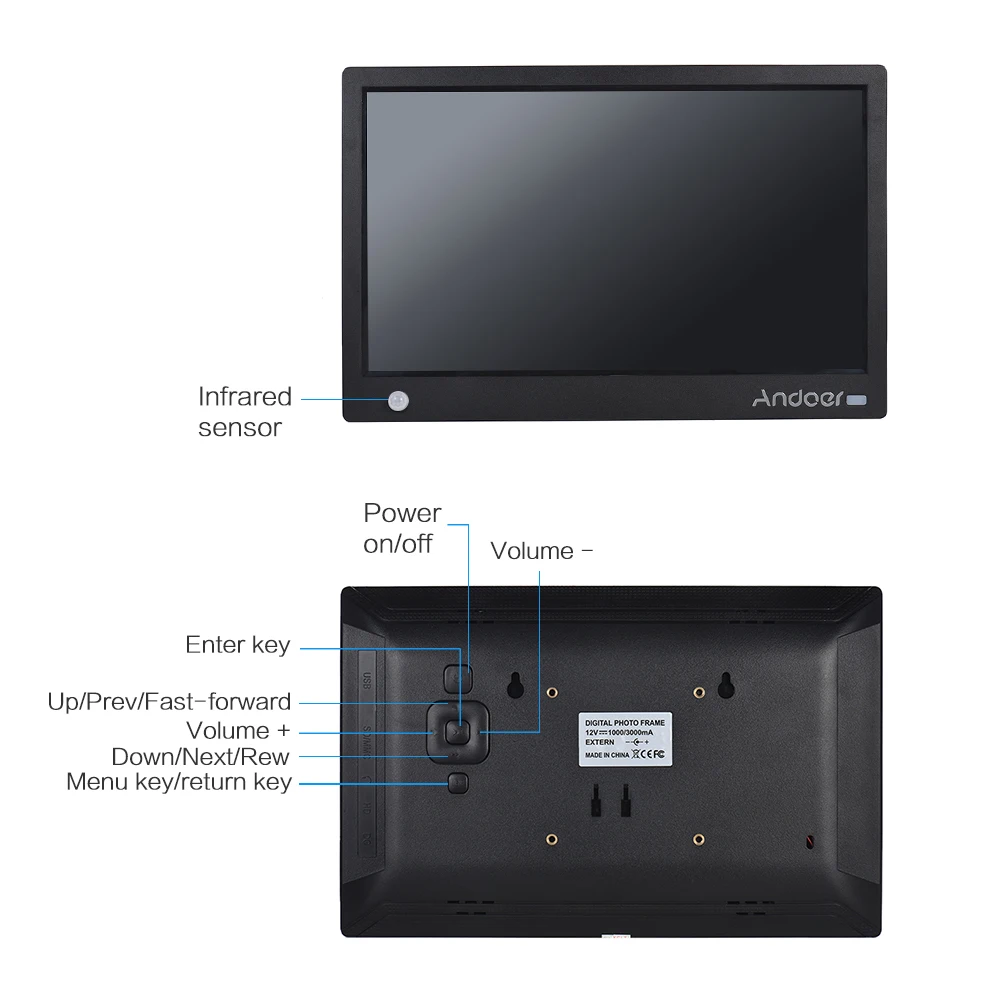 Andoer 11,6 дюймов HD ips широкоформатная цифровая фоторамка цифровой фотоальбом с беспроводной дистанционной поддержкой движения музыка