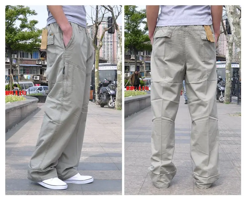 Мужские брюки-карго с карманами, большие размеры, 8XL, 9XL, 10XL, тянущиеся брюки, летние прямые брюки, хаки, черные, свободные, 42, 44, 46, 48