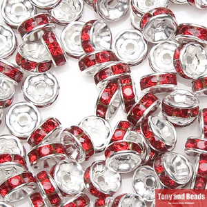 (50 шт. = 1 партия!) Бесплатная доставка AAAA Качество 8x4 мм из металла с серебряным покрытием с украшением в виде кристаллов Стразы рондели разделительные бусины 18 Цвета на выбор - изображение