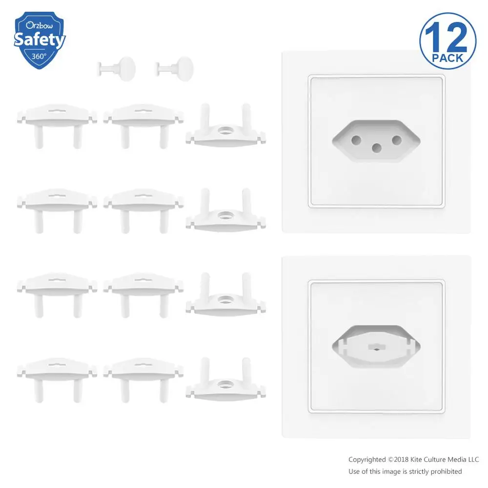 

12pcs Standard Socket Cover Plugs Brazil Standard Electrical Outlet Protector With Two Keys Baby Safety Products