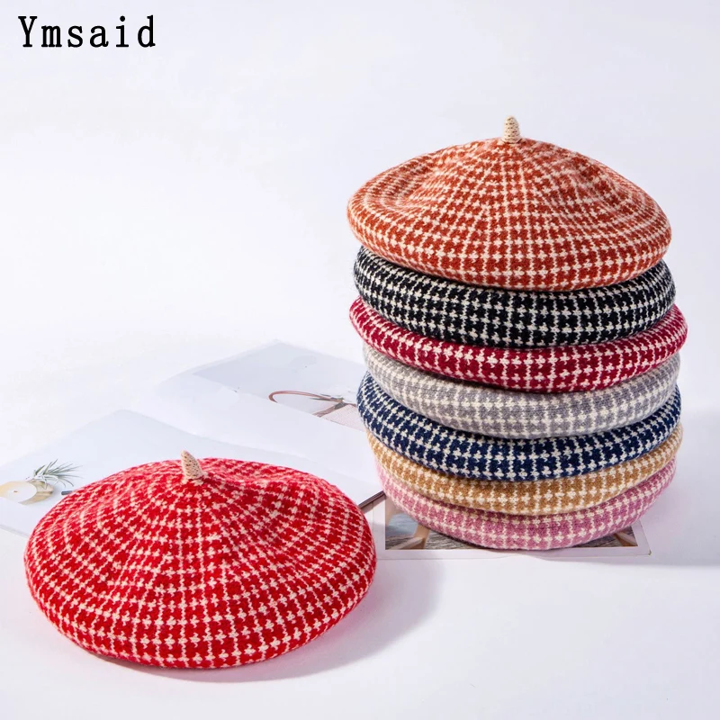 

Wool Beret Hats For Women Autumn Winter Fashion colourful Plaid Beanie Ladies Stylish Streetwear Berets Cap Female Boina