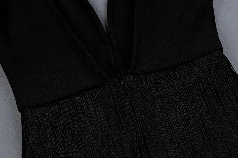 Seamyla Новое модное Макси платье женские черные кисточки глубокий v-образный вырез сексуальное длинное платье облегающее вечернее Бандажное платье