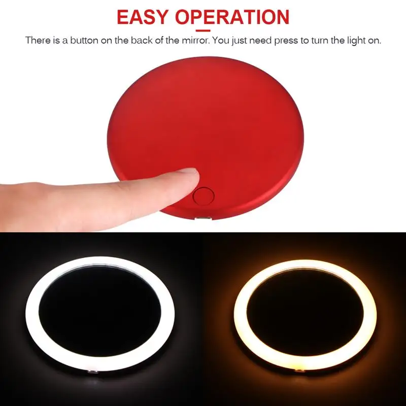 Portable Cosmetic Mini Mirror With Light Ring Make Up Light Mini Mirror For Women Beauty Makeup Tool