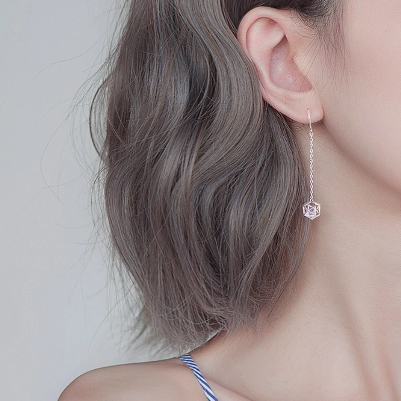

Silver Earrings AAA Zircon Cube Charm Earrings 925 Irregular geometry Link Chain Earrings Women Gift Fashion Jewelry