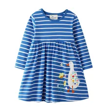 Jumping Meters Baby Girls Long Sleeve Dresses Applique Princess Cotton Clothes Party Stripe Children Animals Tutu Autumn Dress
