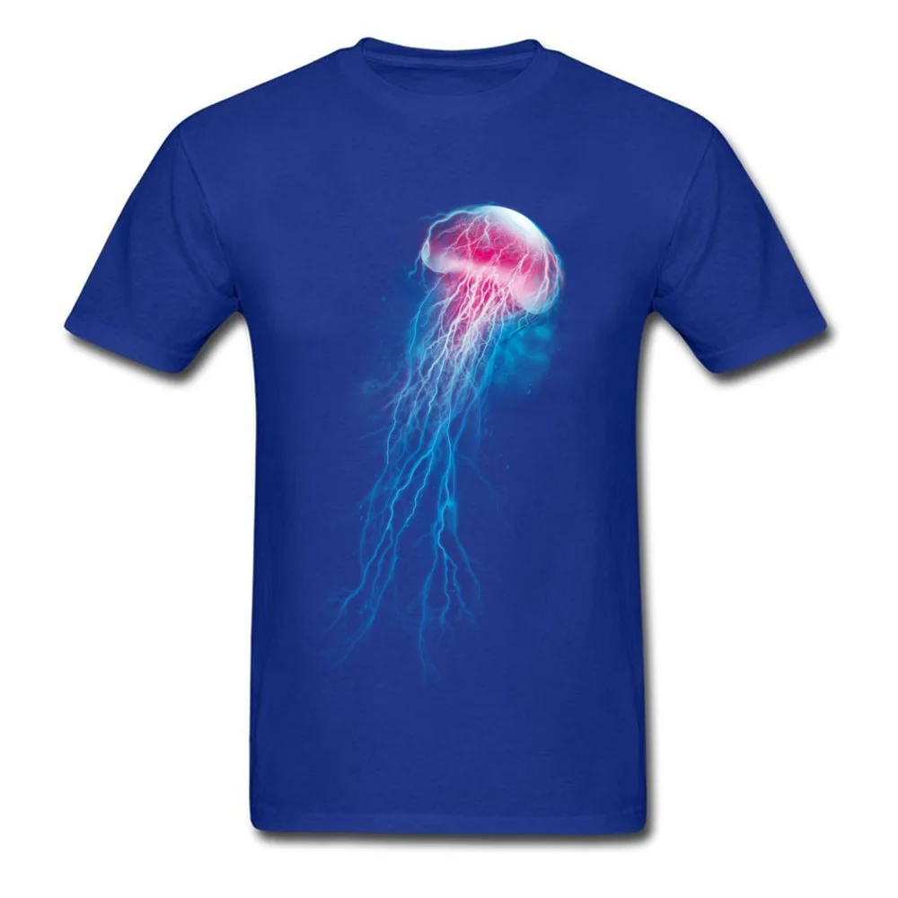 jellyfish storm T Shirts Short Sleeve Crazy High Quality Men Autumn Tops Shirt Crazy Tee Shirt Round Neck All Cotton jellyfish storm blue