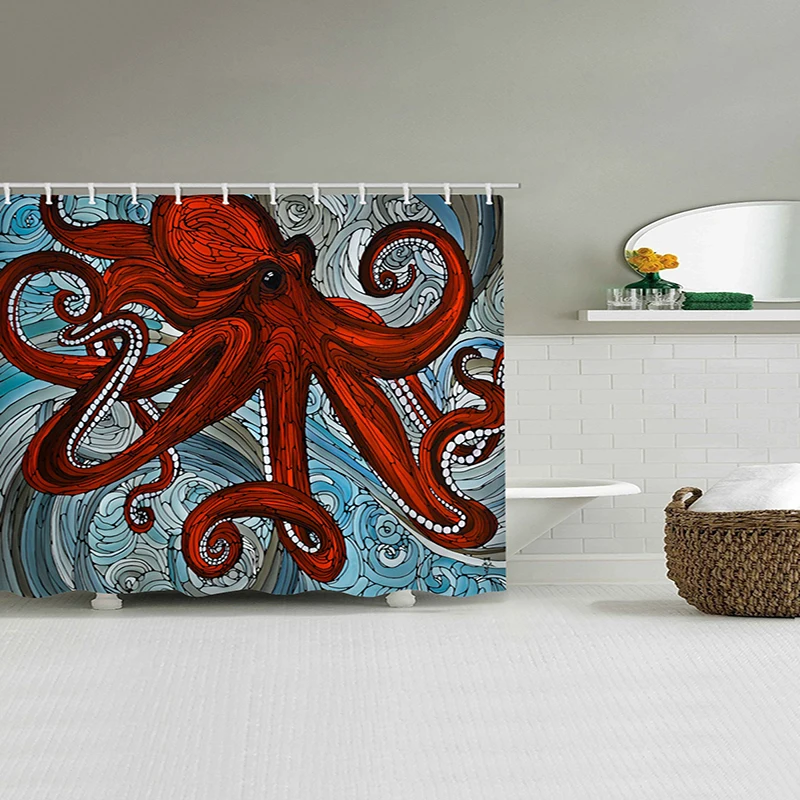 Large Octopus Variety Print Shower Curtains Bath Products Bathroom