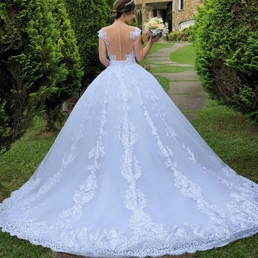 JIERUIZE, высокое качество, кружевное бальное платье, свадебные платья, прозрачные пуговицы на спине, свадебные платья, платья невесты, robe mariage