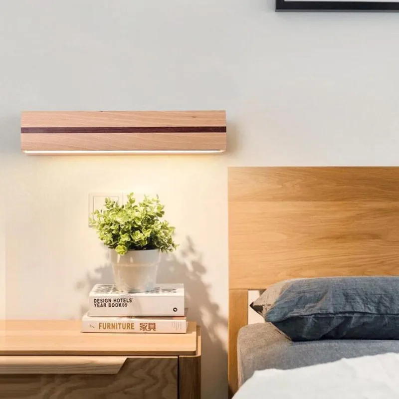 

Nordic Rotating LED Decor Wall Light for Bedside Bedroom Modern Simple Wooden Living Room Stairs Led Decorate Wall Lamp Fixture