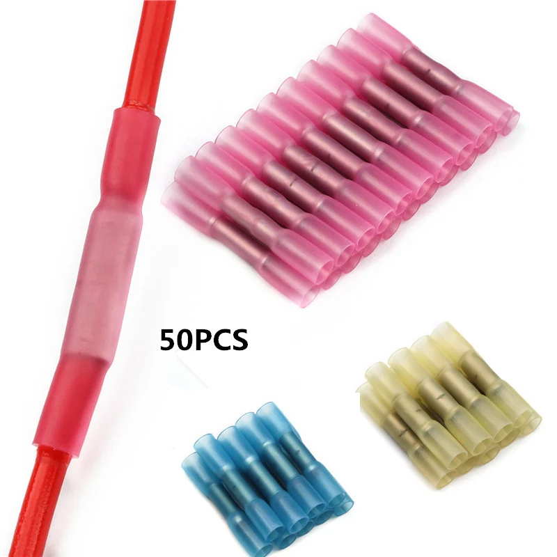 

50PCS Mix Insulated Heat Shrink Butt Terminals Electrical Splice Wire Connector Cable Crimp Terminals Connectors AWG 22-10