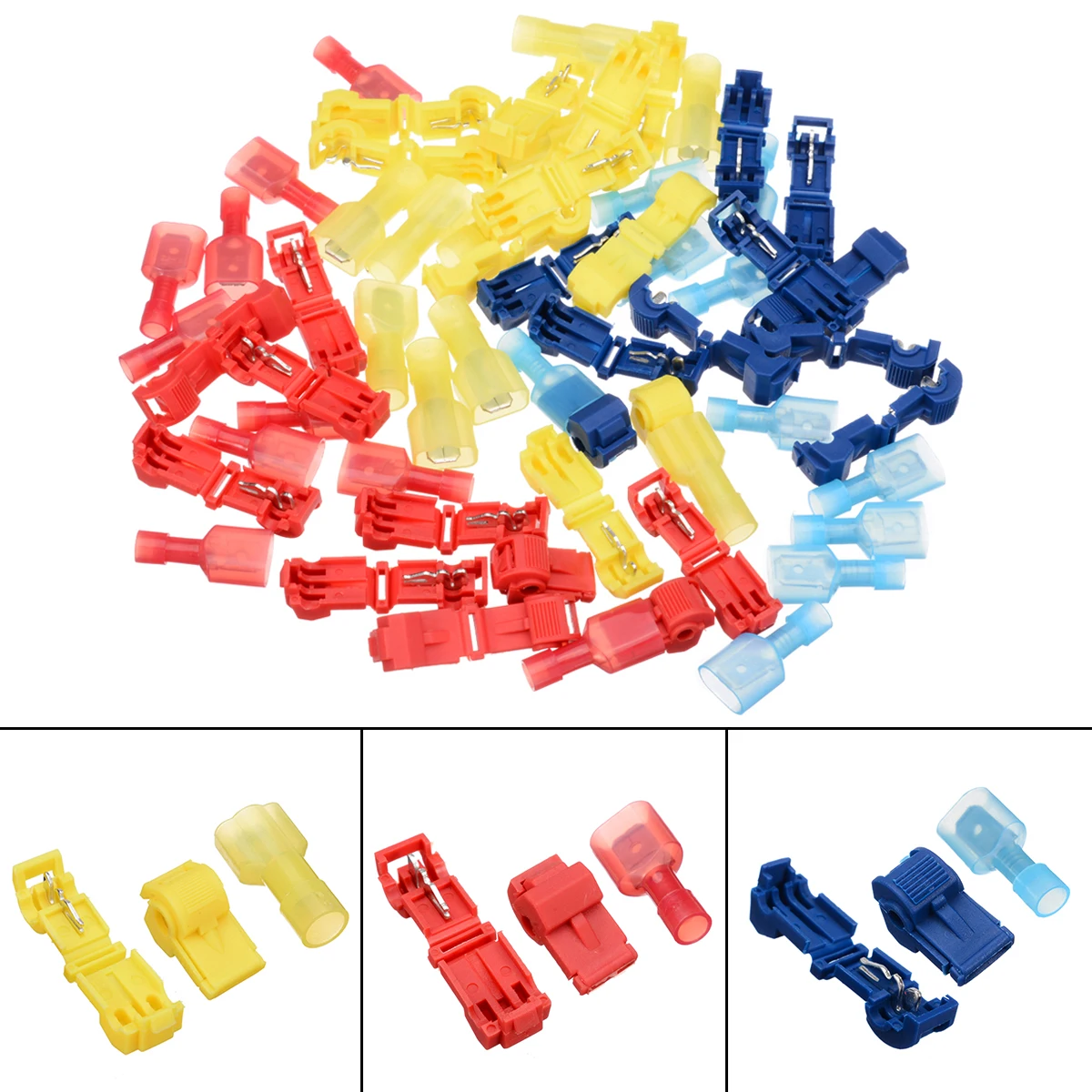 60Pcs Wire Connectors Terminals Connectors&Female Spade Kit Quick Splice Scotch Lock T Tap Wire Joint Crimp Cable Home Auto Tool