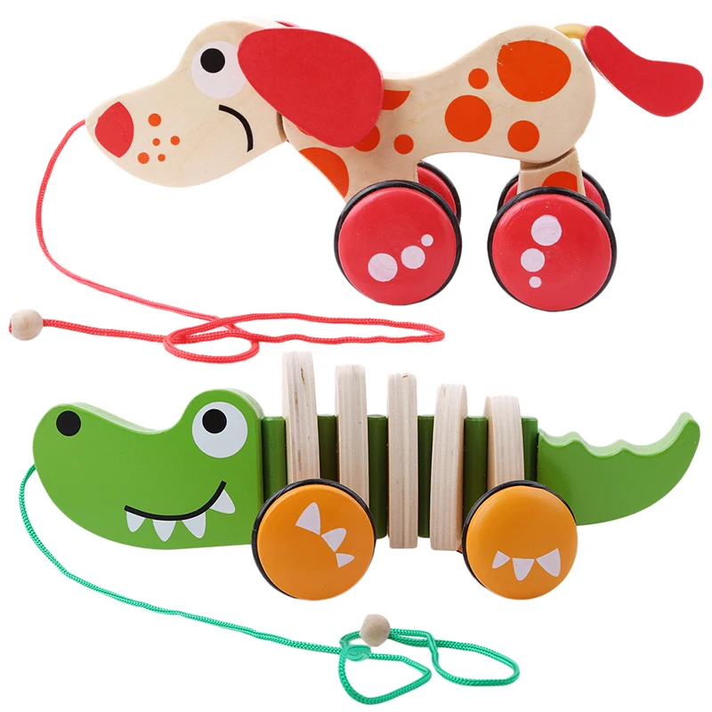 

1 Pcs Kids Wooden Crocodile Dog Drag Twisting Toys Children Cartoon Animal Twisting Puzzles Classic Baby Toy Car Educational Toy