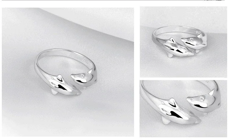 Двойной Дельфин, серебристый цвет регулируемый, кольца для женщин, модные, милые, вечерние, очаровательные кольца для женщин, обручальное кольцо, Bague Femme