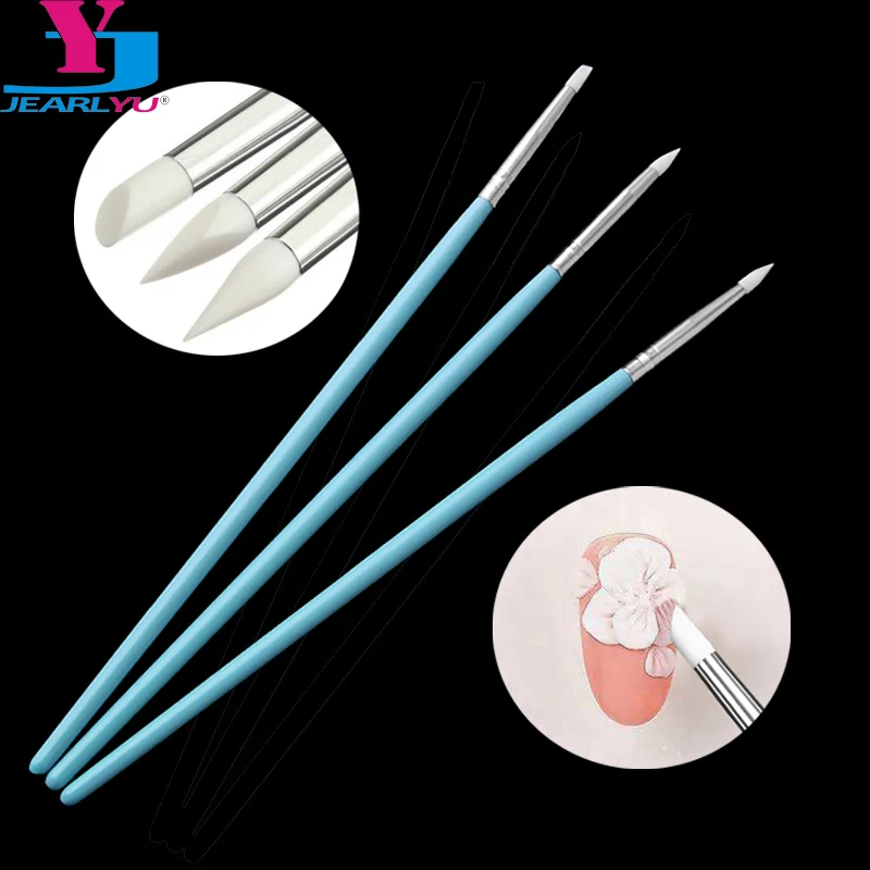 

3pcs/set Nail Art Silicone Head Acrylic UV Gel Nail Polish Carved Emboss Dotting Pen Brush Manicure Tools For Painting Pencil