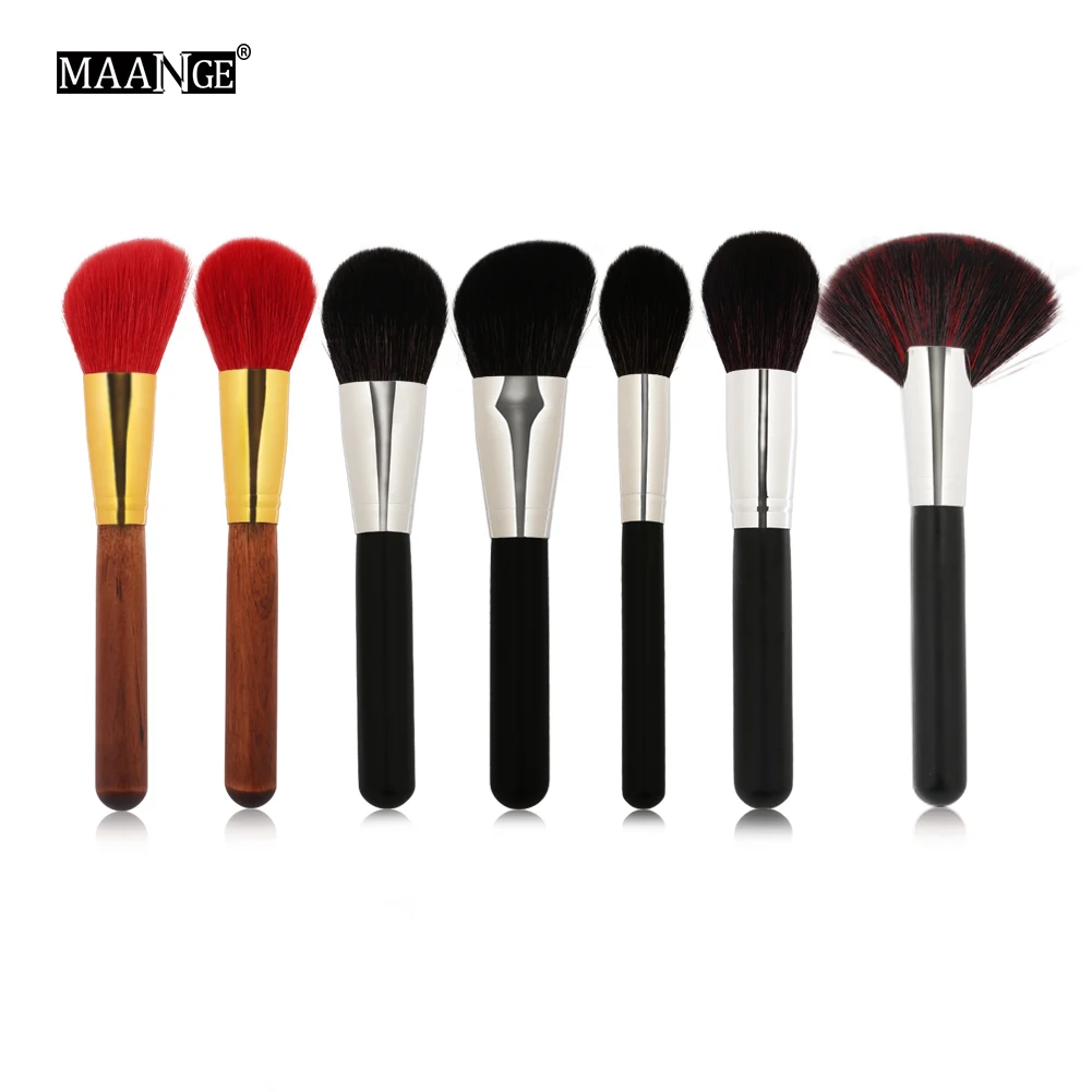

MAANGE 7Pcs/set Oblique Head Goat Hair Makeup Brush Face Cheek Contour Cosmetic Powder Foundation Blush Brush Angled Makeup Tool