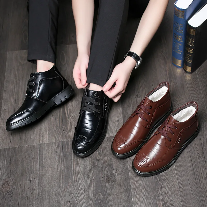 Мужские Водонепроницаемые зимние ботинки ручной работы из натуральной кожи; теплые зимние мужские ботинки; мужские ботильоны в деловом стиле; обувь для работы