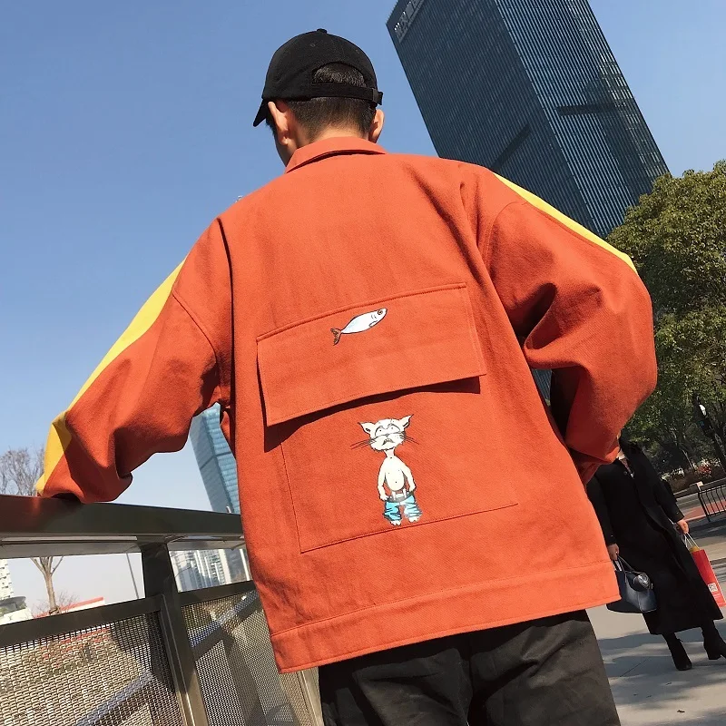 

2019 Summer Korean Version Of The New Comfortable Solid Color Youth Port Wind Casual Personality Cartoon Print Jacket