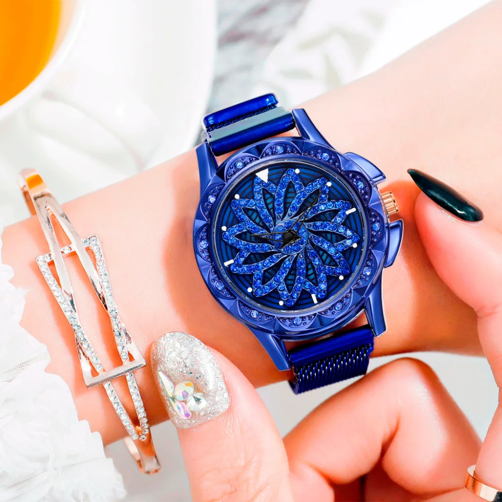 

Elegant Women Watches Fashion New 360 Degree Rotating Lucky Metal Steel Strap Quartz Wrist Watch Ladies Bracelet Watches Clock#B