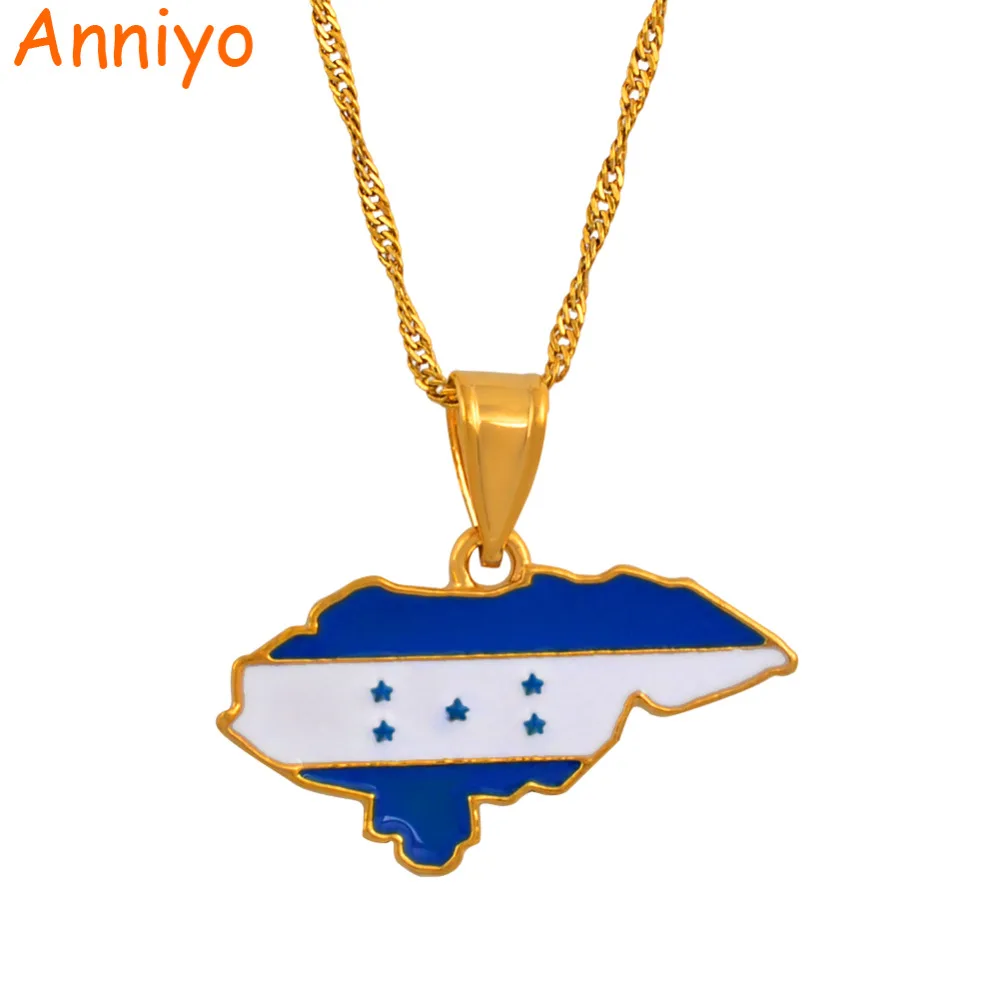 

Anniyo Honduras Map and Color Flag Pendant Necklaces for Women Jewelry Patriotic Gifts #133506