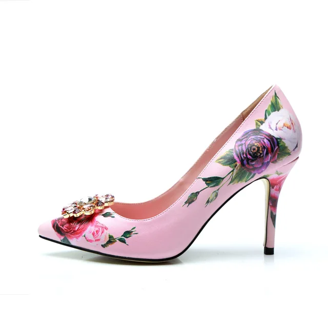 Sexy Rose flower print high heels Shoes Women Pumps genuine leather 5.5 ...