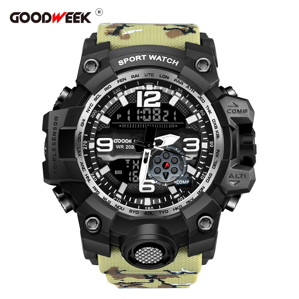  GOODWEEK Men Sports Watches Waterproof Army Military Watches Digital Dual Display Watches G Style S