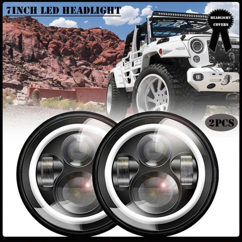 

Turn Signal 2PCS Black 60W 7Inch Round Led Headlights Sealed Beam Bulb Angel Eyes for JK LJ CJ TJ Land Rover Waterproof