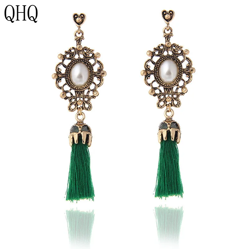 QHQ серьги с бахромой модные черные геометрические длинные изящные свадебные