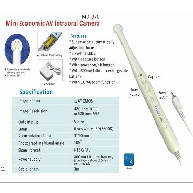 Мини AV/видео Выход Стоматологическая Проводной AV интраоральной Камера md970 видео/RCA Перезаряжаемые полости рта Камера