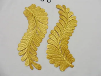 

23*9 cm Fashion Gold full embroidery fabric costume gold thread iron on embroidery baroque flower patch leaves applique