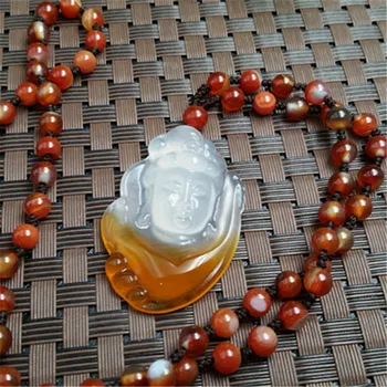 

Natural authentic ice color agate Guanyin pendant necklace men and women cb10#