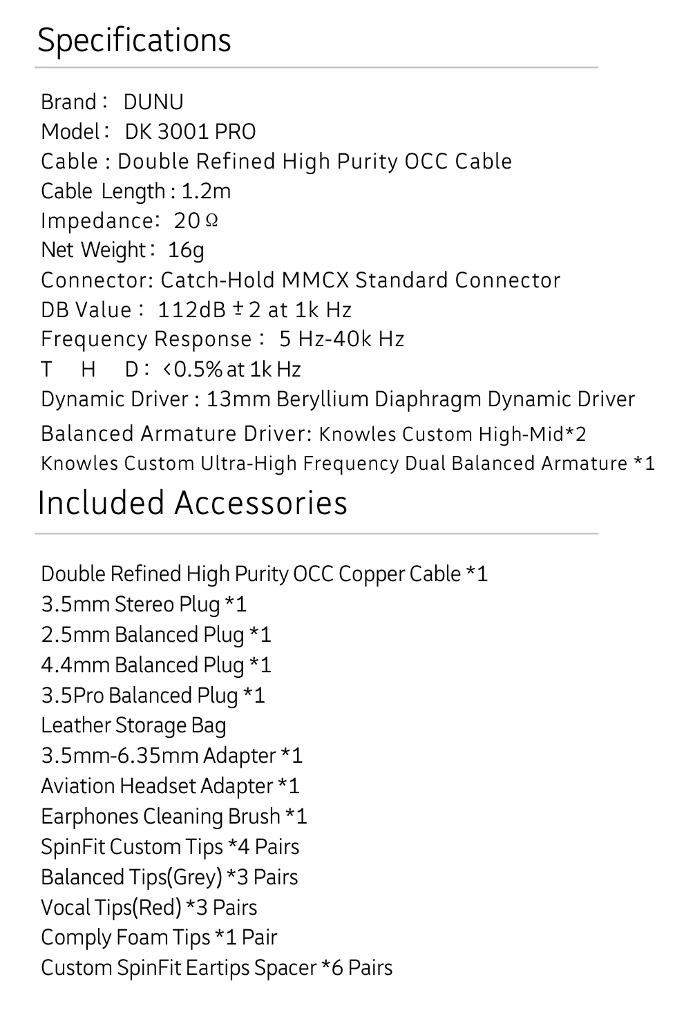 DUNU DK-3001Pro Hi-Res Beryllium 5 driver(4Knowles BA+1Dynamic) DK3001Pro Hybrid MMCX Connector HIFI Earphone