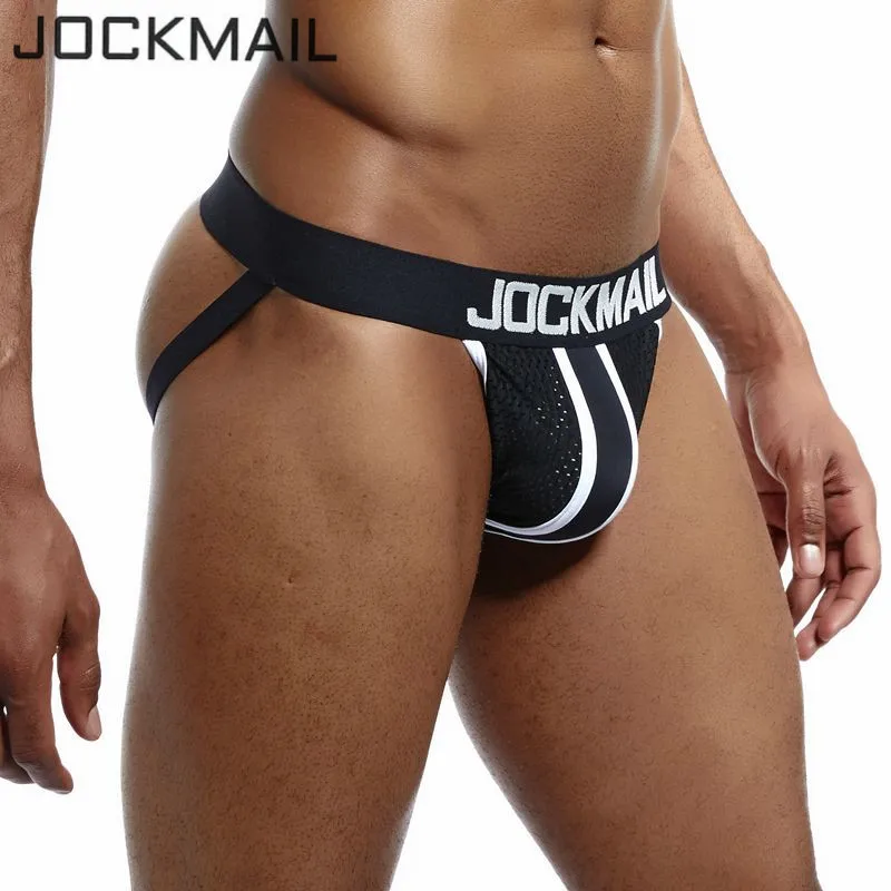 JOCKMAIL бренд Для мужчин сетки Ракушки нижнее белье/G и стринги сексуальное двойной трубы push up Гей пениса Чехол Бикини ягодицы полые