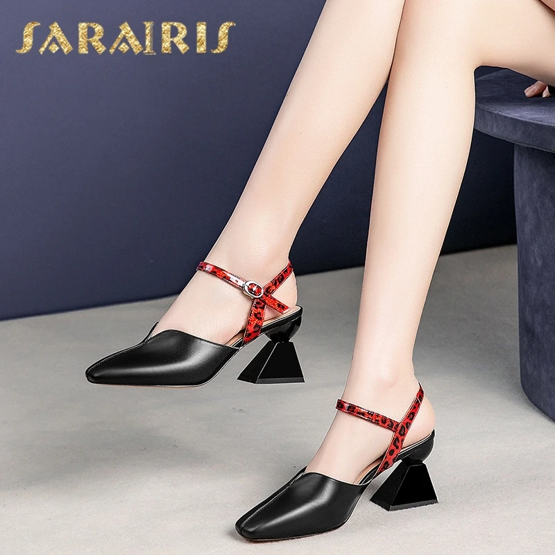 

Sarairis 2019 Genuine Leather Buckle Strap Women Shoes Woman Sandals Female Strange Style Buckle Party Sandals Lady Shoes
