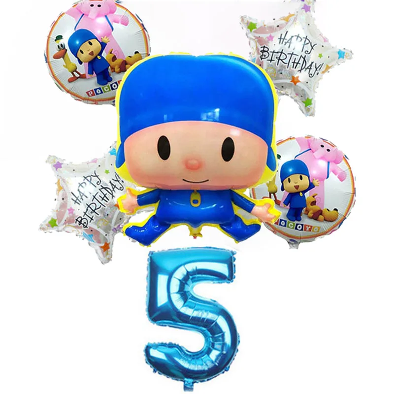6pcs/lot Pocoyo Number Foil Balloons Set Baby Shower Birthday Party Christening Decor Supplies Kids Cartoon Figure Toys Globos