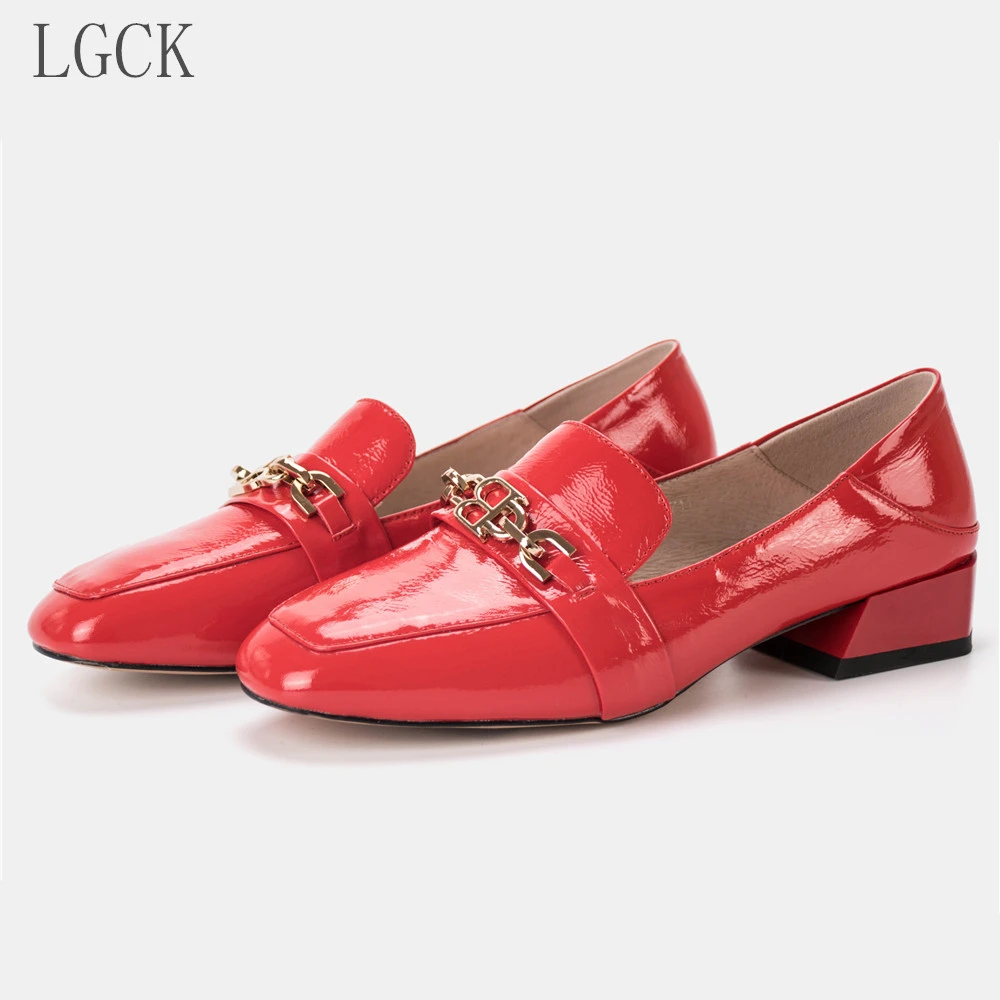 

Plus Size 34-43 Genuine Leather Women Shoes Spring Loafers Patent Leather Elegant Low Heels Slip On Footwear Female Luxury Pumps