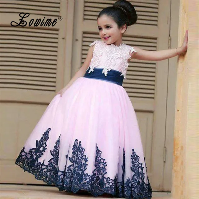 navy blue and pink flower girl dresses