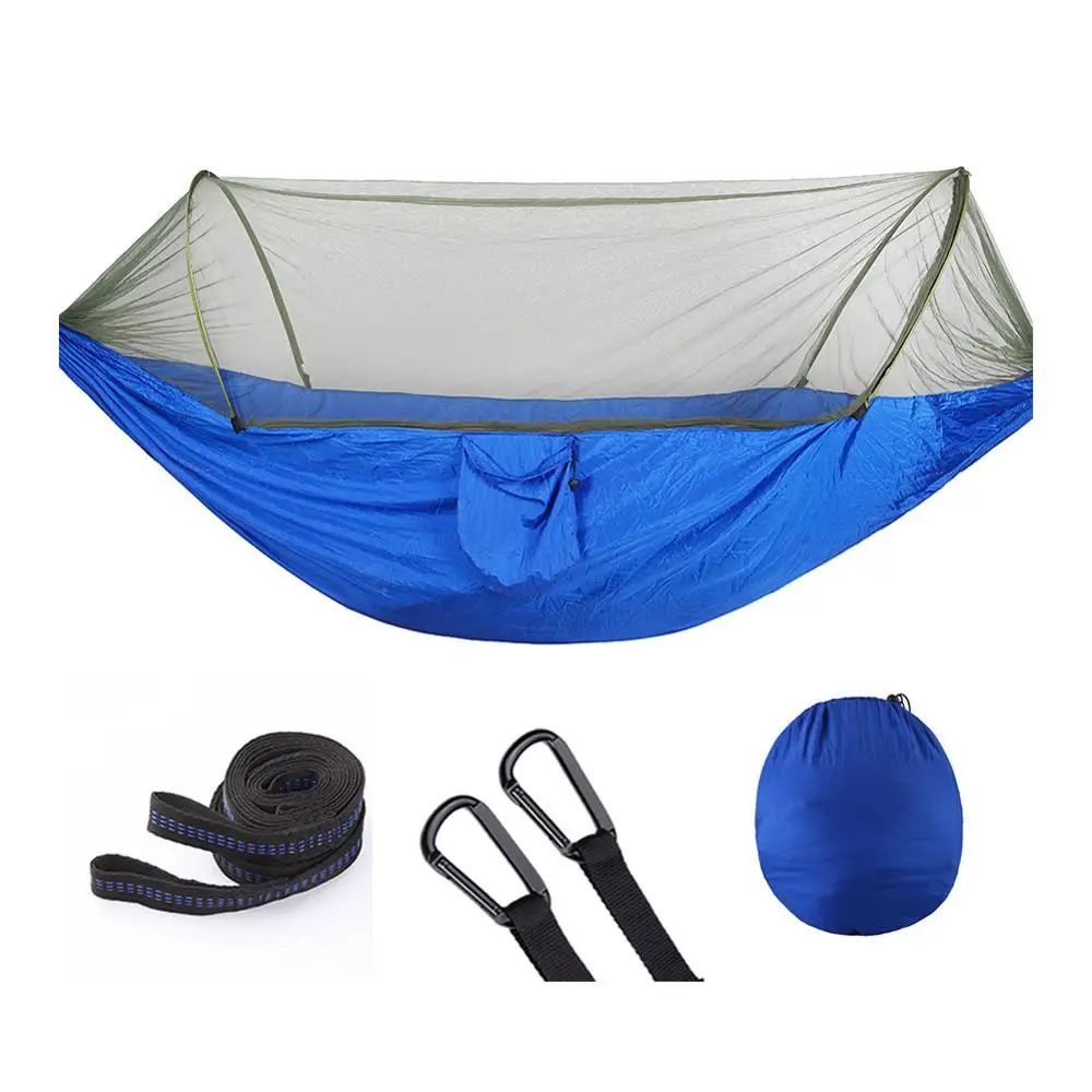 Portable Camping Hammock Outdoor Mosquito Net Parachute Hammock Night Camp Hanging Bed High Strength Sleeping Swing 250x120cm - Цвет: Blue