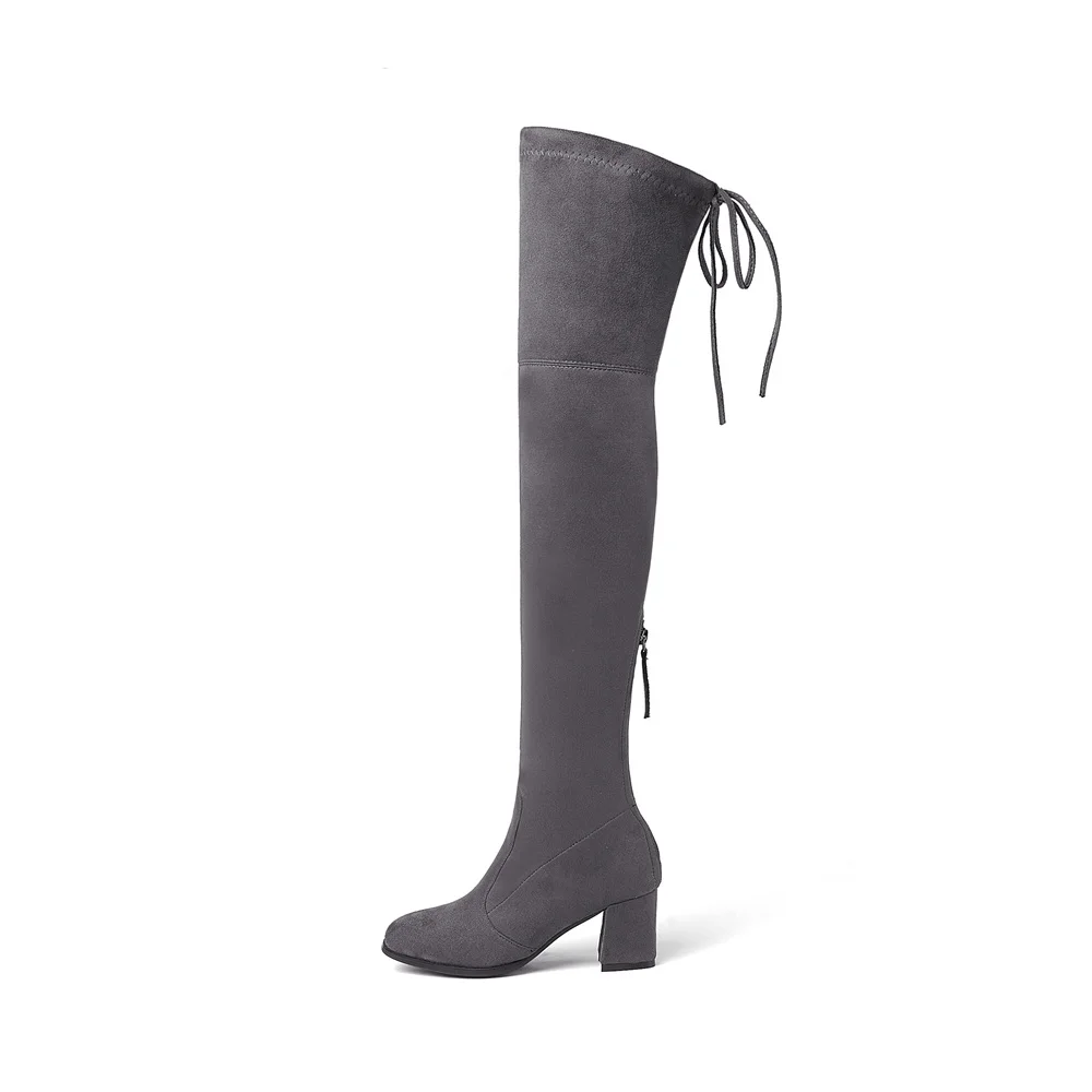 MORAZORA/Новинка года; модные эластичные женские сапоги из флока; ботфорты на высоком каблуке; женские сапоги; сезон осень-зима - Цвет: Dark gray