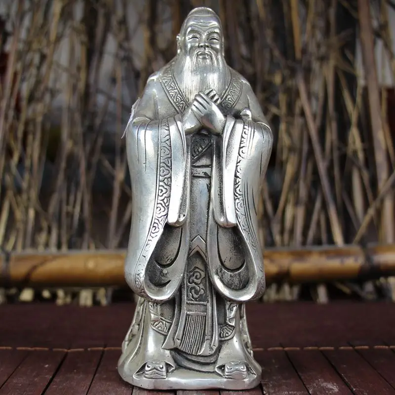 

China old Feng Shui Homeornaments Plate with silver Confucius statue Statue