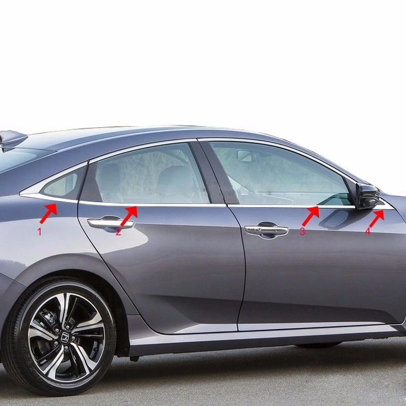 8PCS/set LHD CHROME BUTTON WINDOW SILL TRIM SURROUND COVER FIT FOR HONDA CIVIC 2016 2017 OLDING LINING ACCENT GARNISH STAINLESS