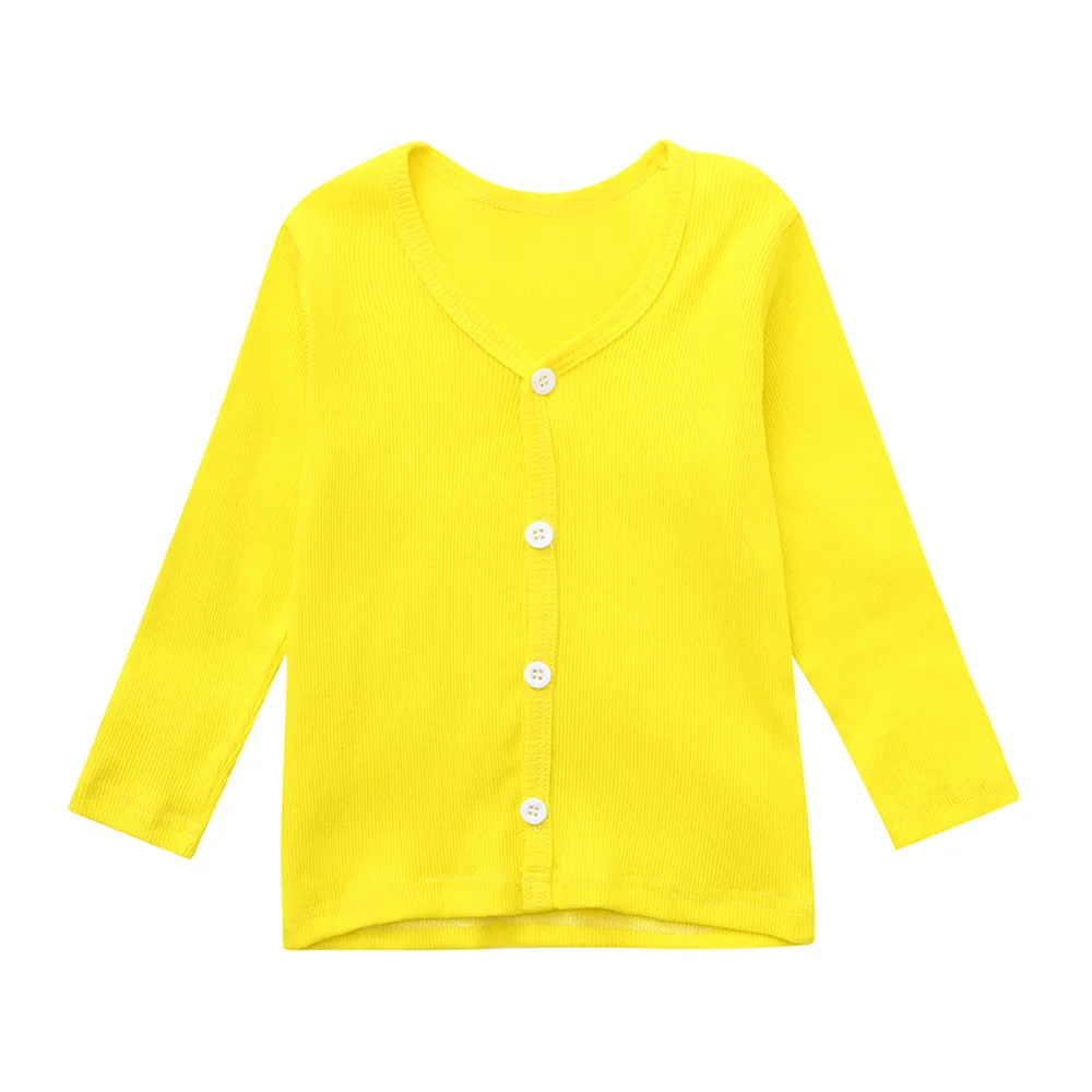 Осенне-зимний хлопковый свитер, топ для маленьких мальчиков и девочек, однотонный вязаный кардиган, свитер, Детская весенняя одежда - Цвет: Yellow