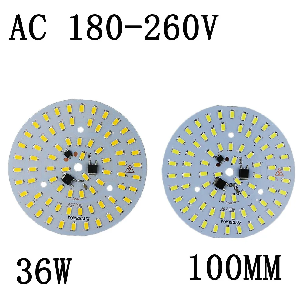 50 шт. ac 220 В светодиодная пластина 3 Вт 5 Вт 7 Вт 10 Вт 12 Вт 15 Вт 18 Вт 24 Вт 36 Вт интегрированный IC драйвер 5730 SMD Холодный белый/теплый белый алюминиевый pcb