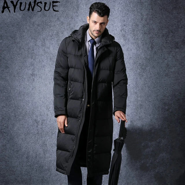 Buy AYUNSUE Men's Long Duck Down Jacket Men Winter