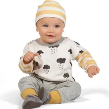 Pudcoco/весенне-осенние комплекты одежды для маленьких детей хлопковый топ с принтом «clound rains» для мальчиков и девочек, 3 предмета, футболка+ штаны, шапка, детский комплект одежды