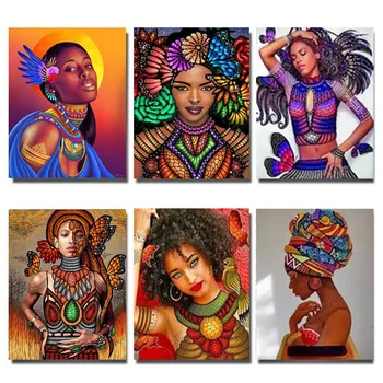 

paintings diamonds round Mosaic picture Africa woman diamond Embroidery Full Square Diy Diamond Painting Cross Stitch girl gift