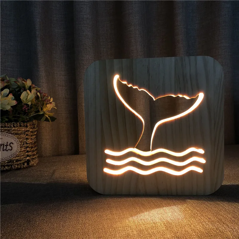

3D Wooden Mermaid Tail Night Lamp Cartoon Night Light Kids Room Table Lamp Sleeping Light for Baby Children Xmas Birthday Gif
