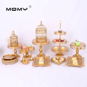 

14-6PCS / Set gold mirror surface Wedding Dessert Tray Cake Stand Cupcake Pan cake display table decoration Party Supply