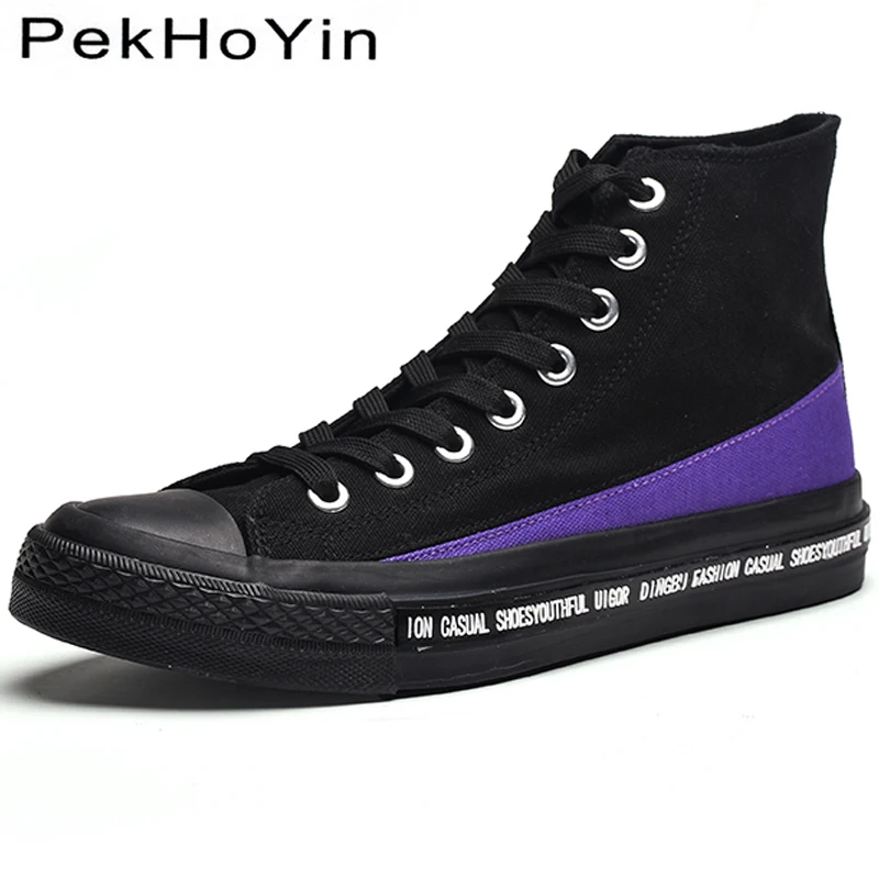 

2018 New Fashion Sneakers Canvas Men Casual Shoes Black Footwear High Top Male Flats Shoes Autumn Men Walking Shoes Dsigner Flat