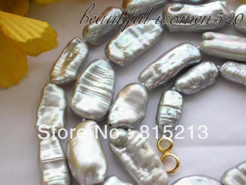 

FREE SHIPPING>@@> N1454 22mm gray dens stick keshi reborn pearl NECKLACE